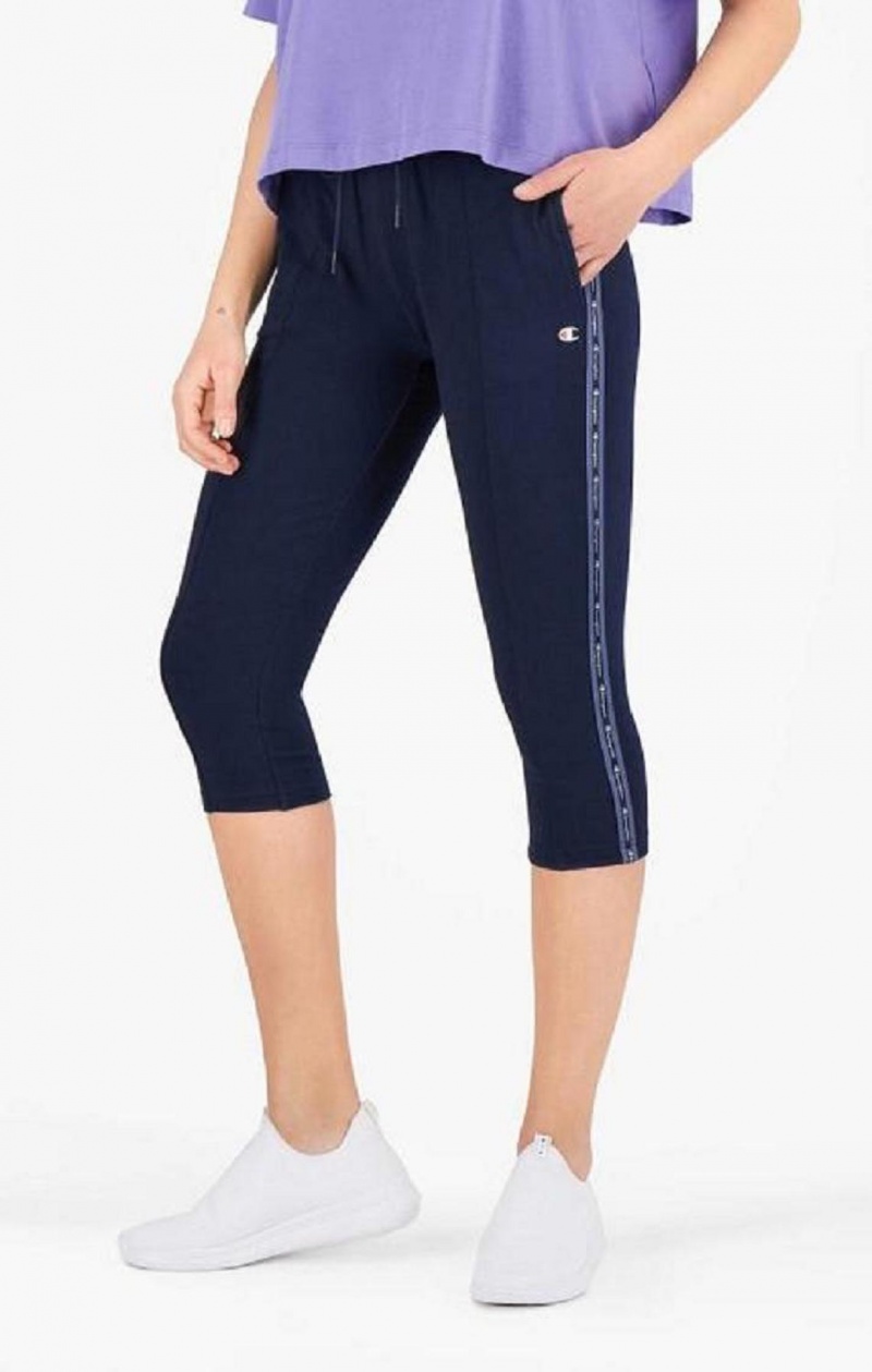 Pantalon Jogger Champion Rayé Jacquard Logo Tape Joggers Femme Bleu Foncé | 6507-BIOQN