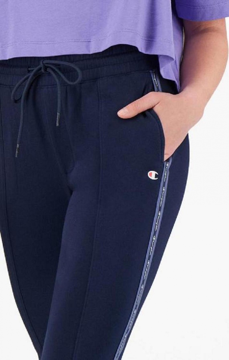 Pantalon Jogger Champion Rayé Jacquard Logo Tape Joggers Femme Bleu Foncé | 6507-BIOQN