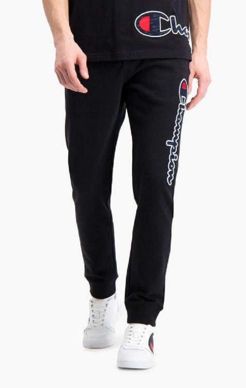 Pantalon Jogger Champion Satin Script Logo Coton Terry Joggers Homme Noir | 7342-GFVRL