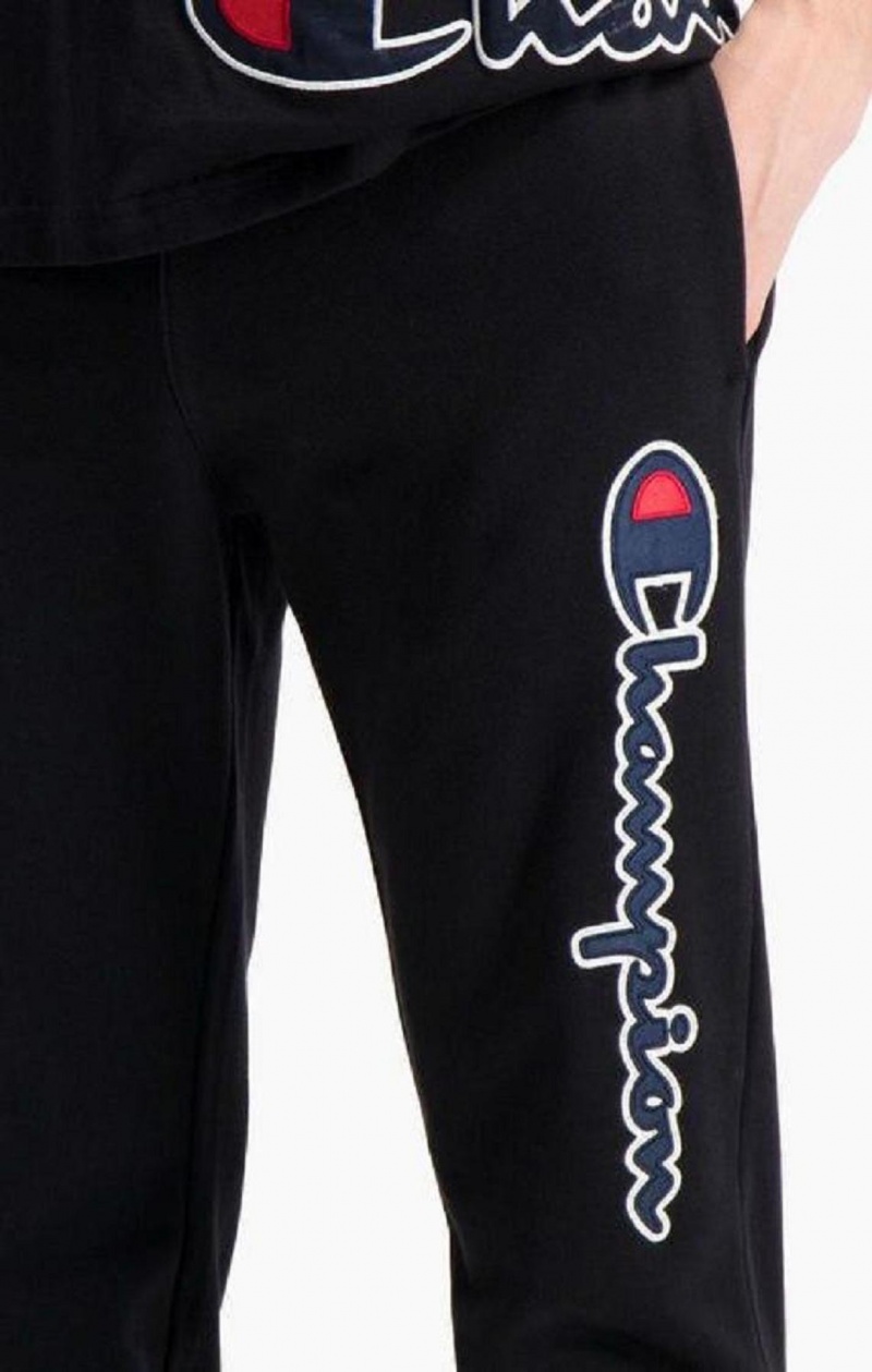 Pantalon Jogger Champion Satin Script Logo Coton Terry Joggers Homme Noir | 7342-GFVRL