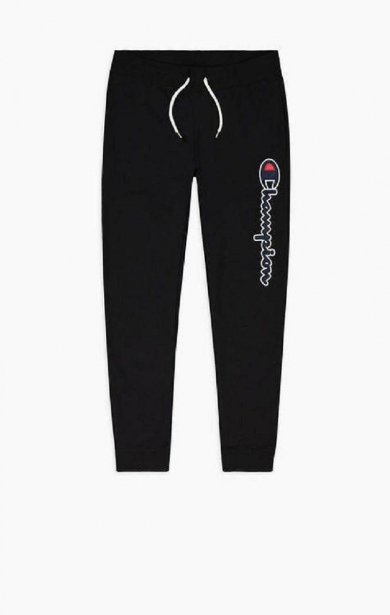 Pantalon Jogger Champion Satin Script Logo Coton Terry Joggers Homme Noir | 7342-GFVRL