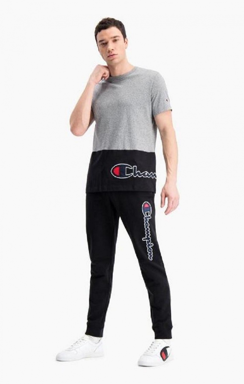 Pantalon Jogger Champion Satin Script Logo Coton Terry Joggers Homme Noir | 7342-GFVRL