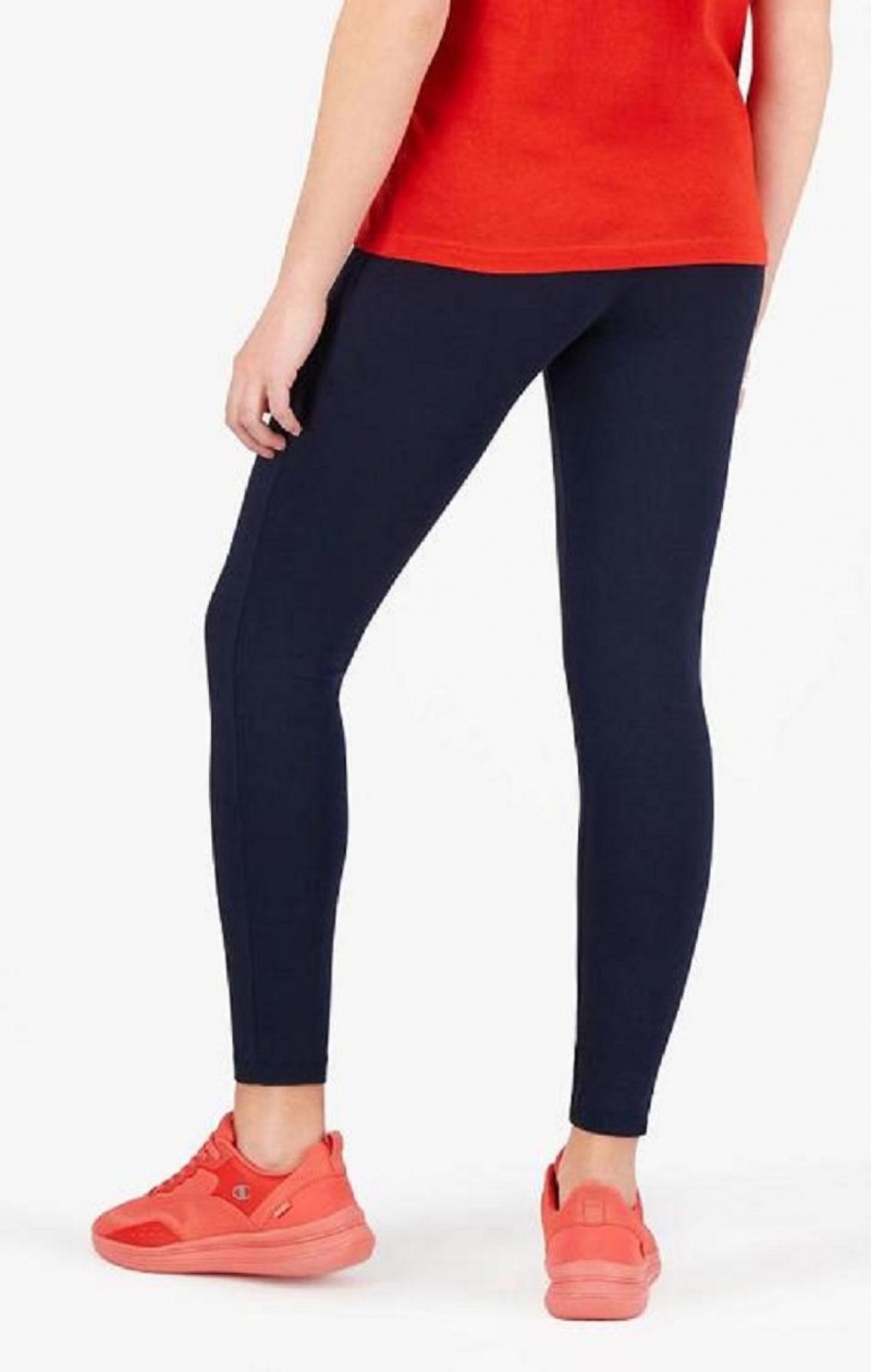 Pantalon Jogger Champion Script Logo Stretch Coton Leggings Femme Bleu Foncé | 2874-DSFNM