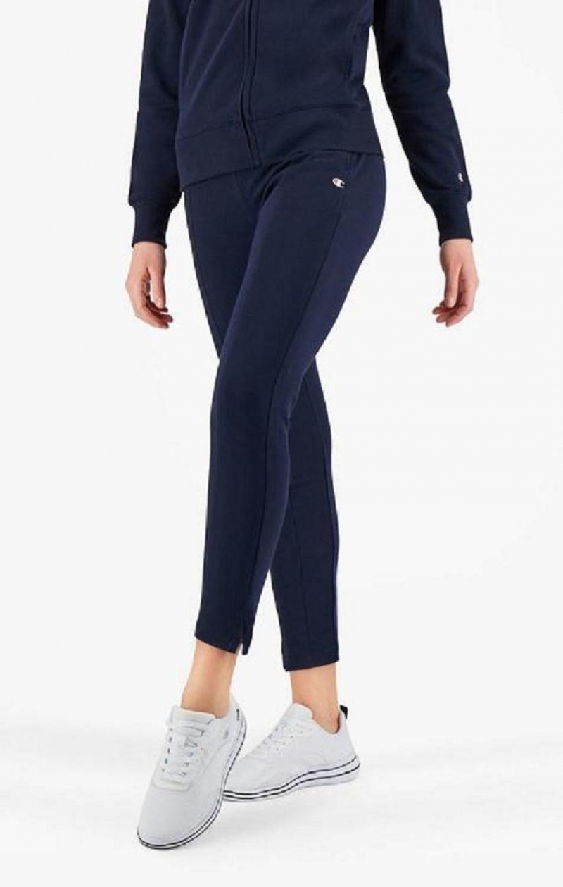 Pantalon Jogger Champion Script Logo Waistband Front Seam Leggings Femme Bleu Foncé | 6750-XVMLJ