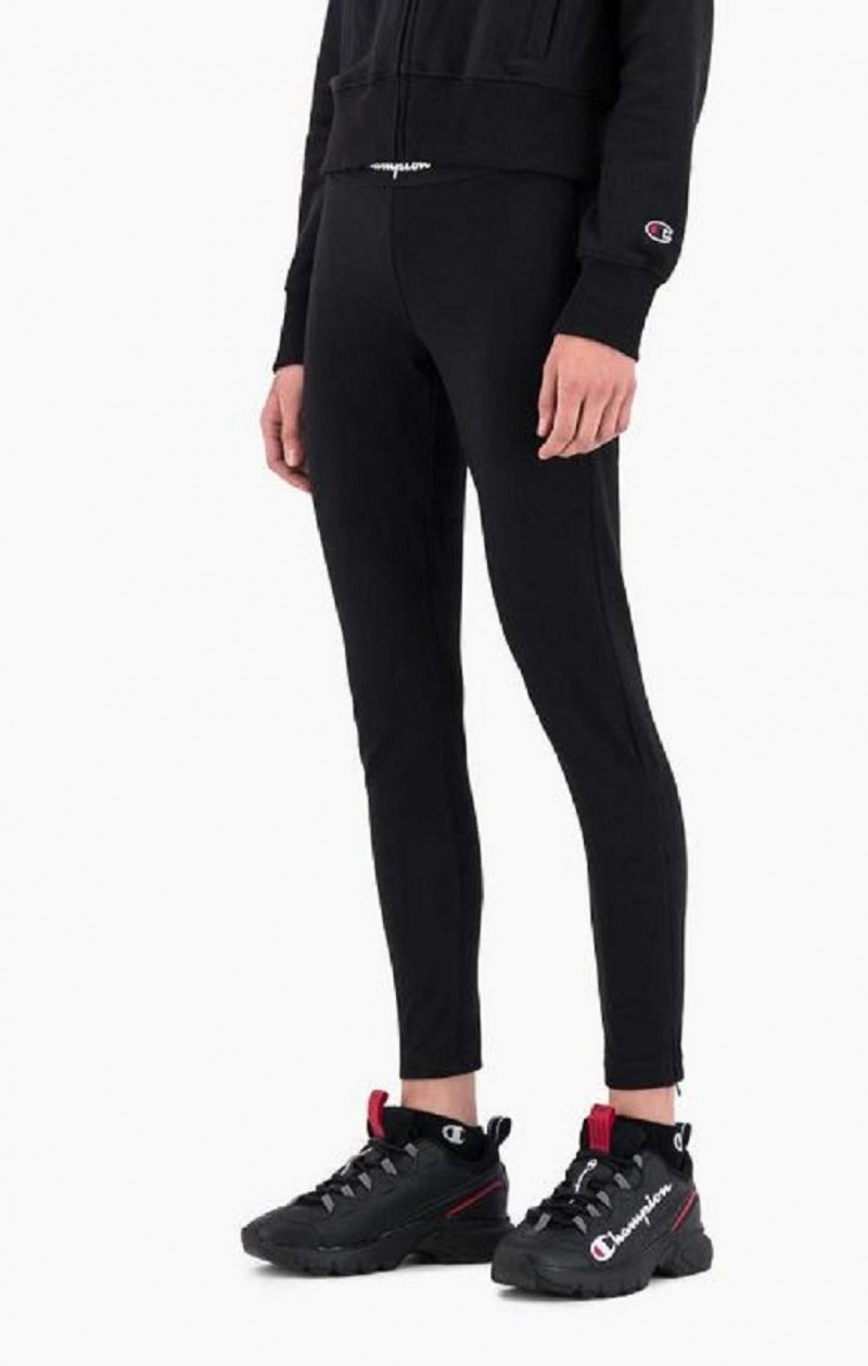 Pantalon Jogger Champion Script Logo Waisy Zip Detail Leggings Femme Noir | 6123-TXPCF