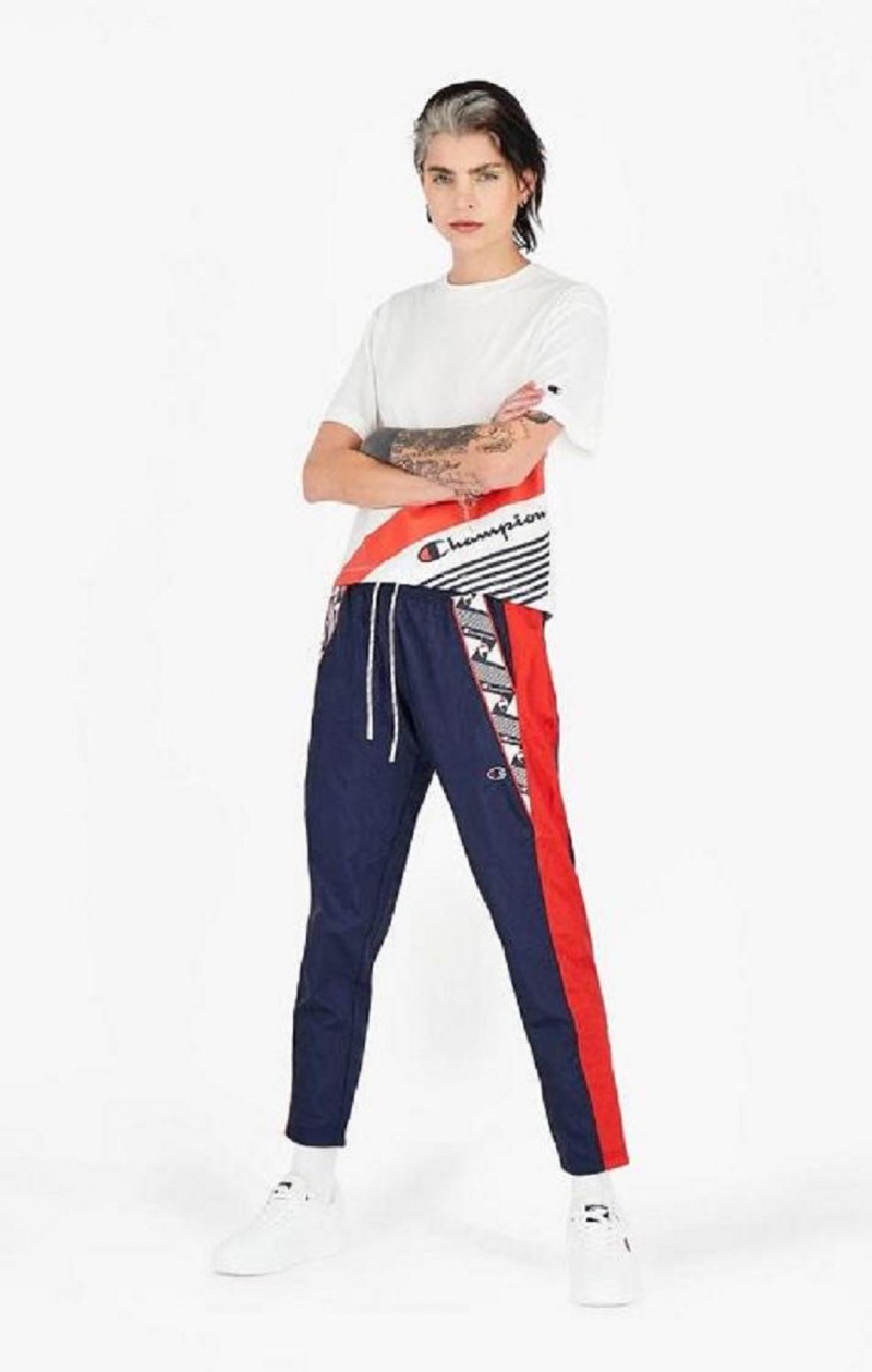 Pantalon Jogger Champion Stripe Logo Tape Insert Cigarette Pants Femme Turquoise Foncé | 1203-MIPLJ