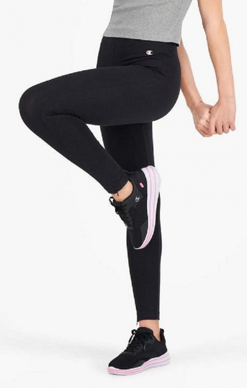 Pantalon Jogger Champion Zip Detail Stretch Coton Leggings Femme Noir | 7914-IPZKD