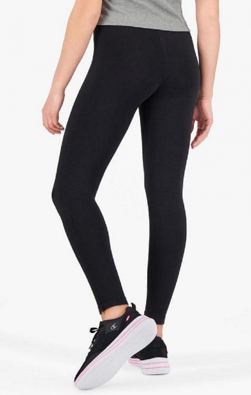 Pantalon Jogger Champion Zip Detail Stretch Coton Leggings Femme Noir | 7914-IPZKD