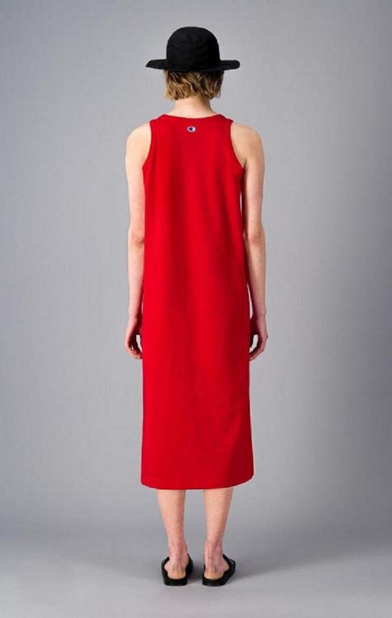 Peignoir Champion Nervuré Insert Script Logo Midi Tank Robe Femme Rouge | 3764-FVEJY