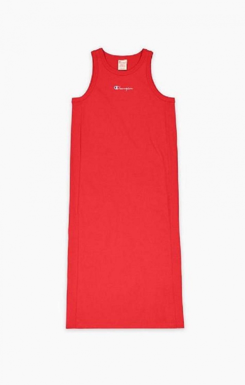 Peignoir Champion Nervuré Insert Script Logo Midi Tank Robe Femme Rouge | 3764-FVEJY