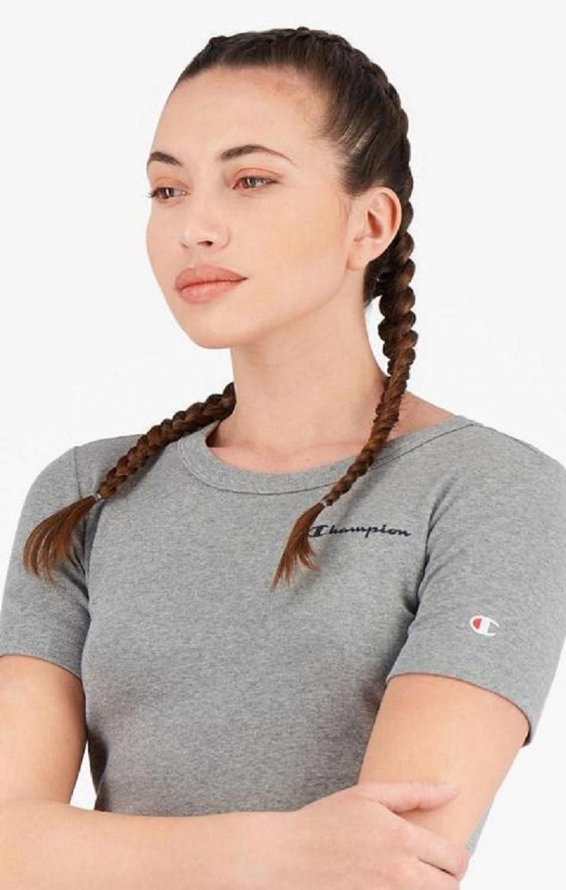 Peignoir Champion Nervuré Script Logo T-Shirt Robe Femme Grise Clair | 2795-NIEYF