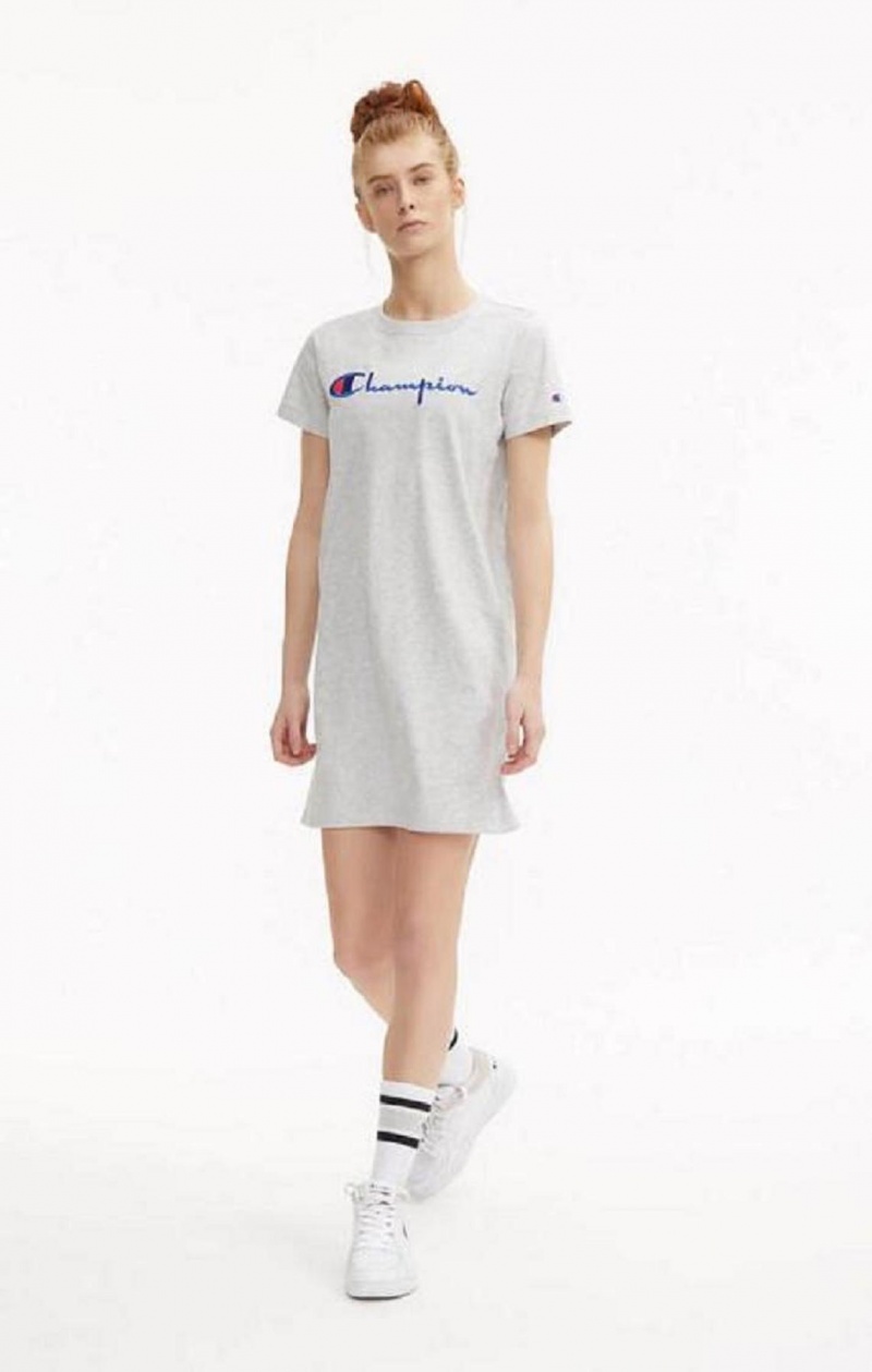 Peignoir Champion Script Logo Midi T-Shirt Robe Femme Grise Clair | 0847-BXRGL