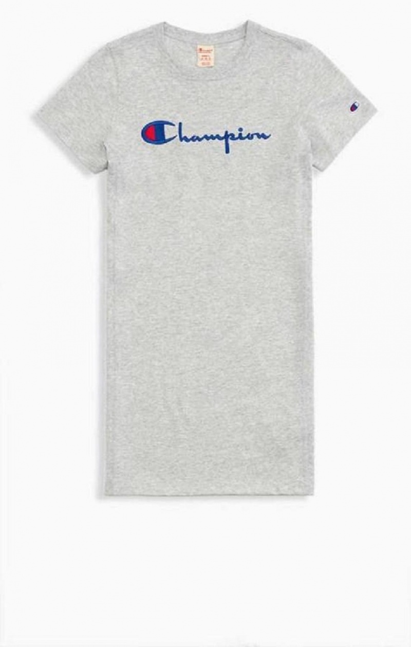 Peignoir Champion Script Logo Midi T-Shirt Robe Femme Grise Clair | 0847-BXRGL