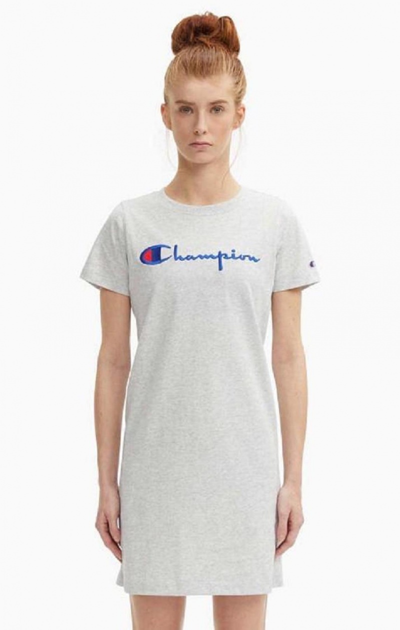 Peignoir Champion Script Logo Midi T-Shirt Robe Femme Grise Clair | 0847-BXRGL