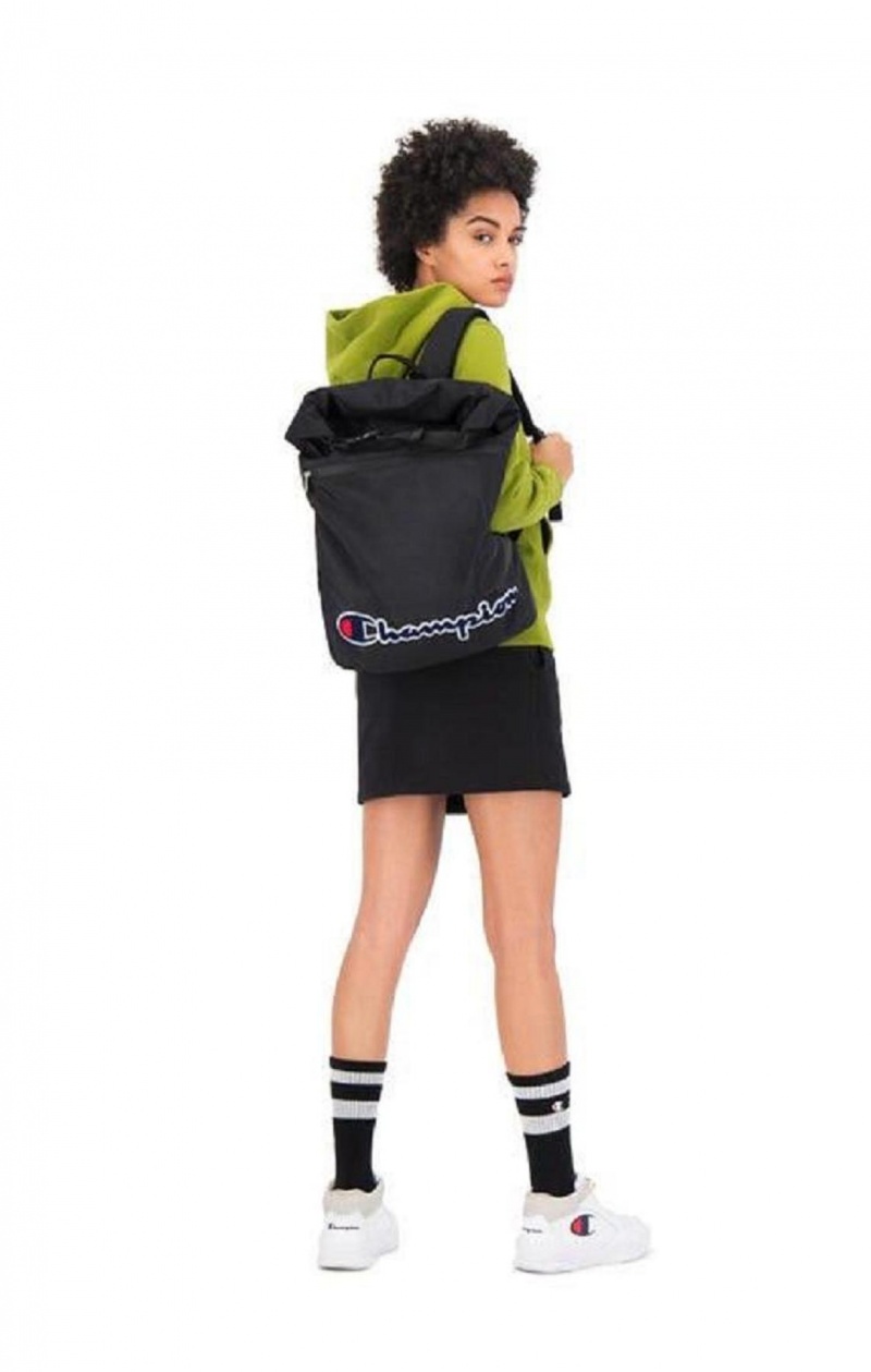 Sacs Champion Folding Top Script Logo Backpack Femme Noir | 6385-WFAPV