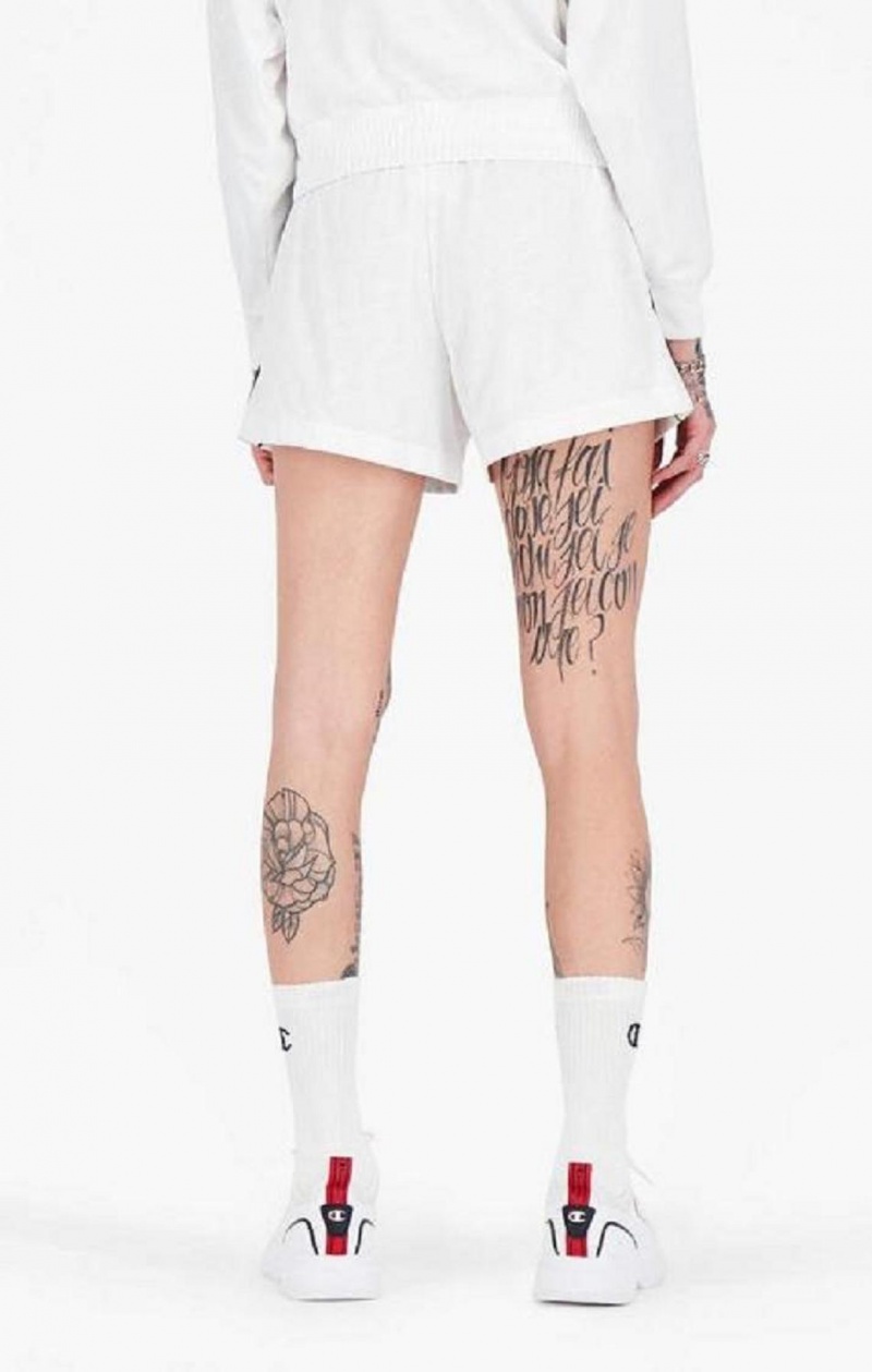 Short Champion All-over Script Logo Shorts Femme Blanche | 5410-ODAKC