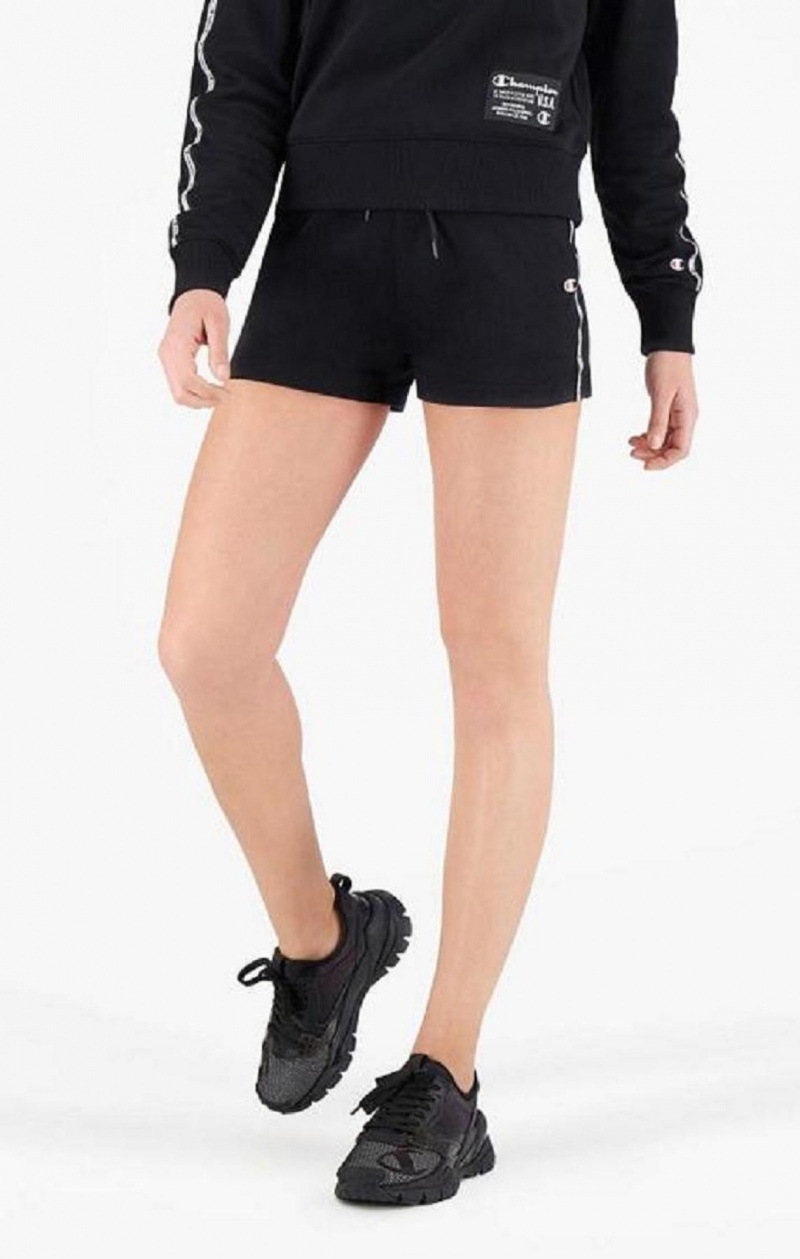 Short Champion Rayé Jacquard Logo Tape Shorts Femme Noir | 9162-CEHND