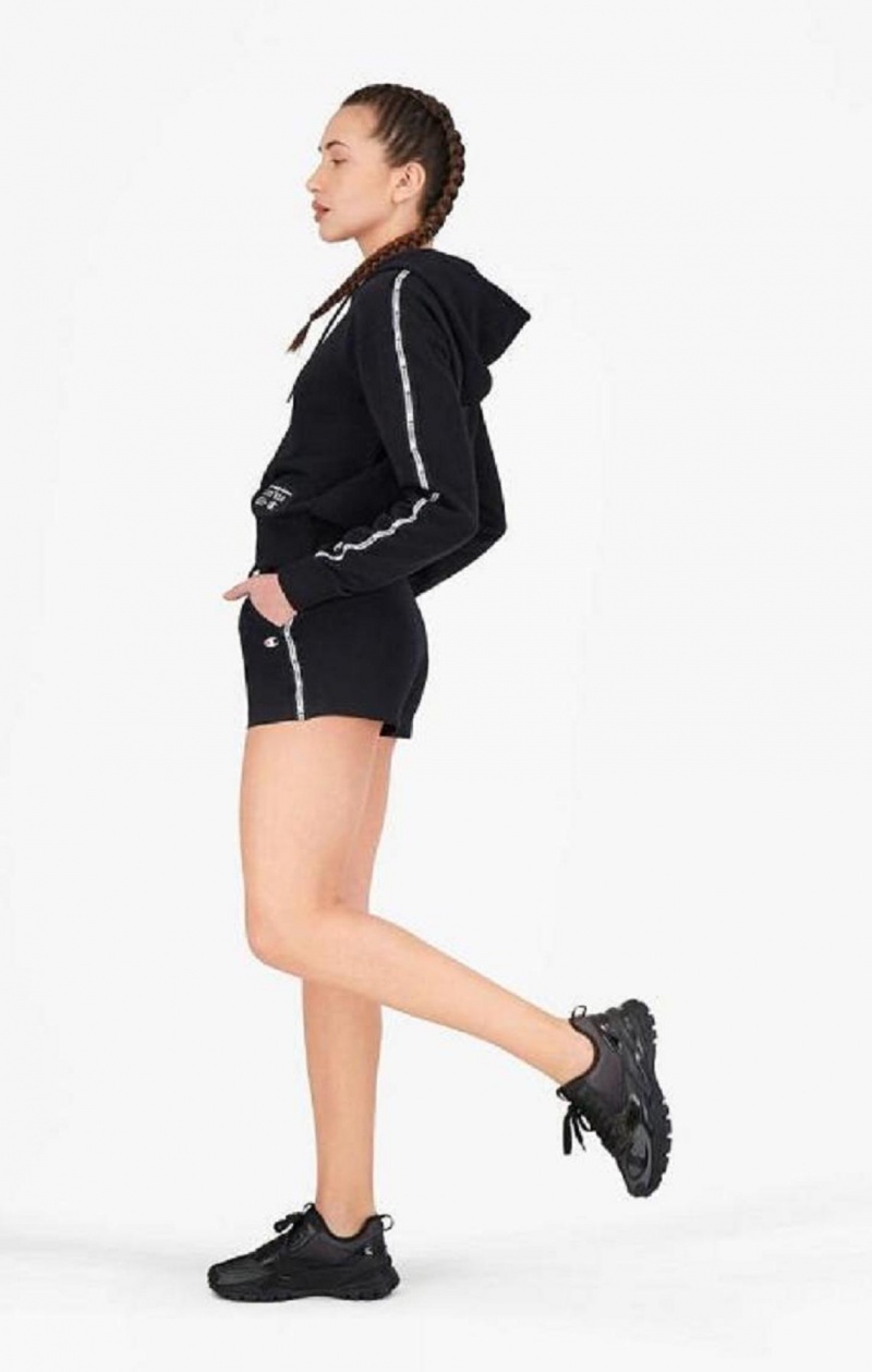 Short Champion Rayé Jacquard Logo Tape Shorts Femme Noir | 9162-CEHND