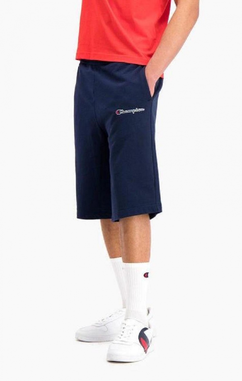 Short Champion Script Logo Coton Shorts Homme Bleu Foncé | 9862-PBSWA