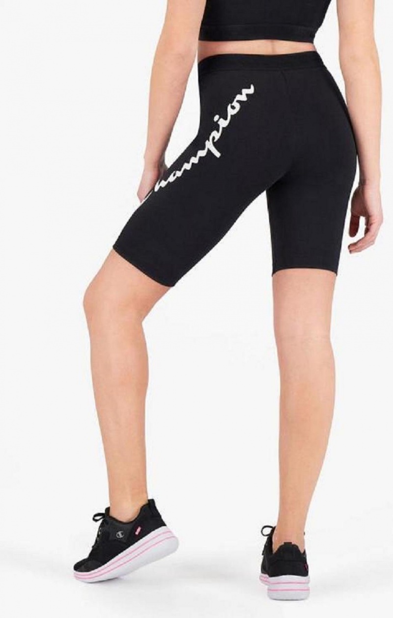 Short Champion Script Logo Print Capri Leggings Femme Noir | 2184-IDLHR