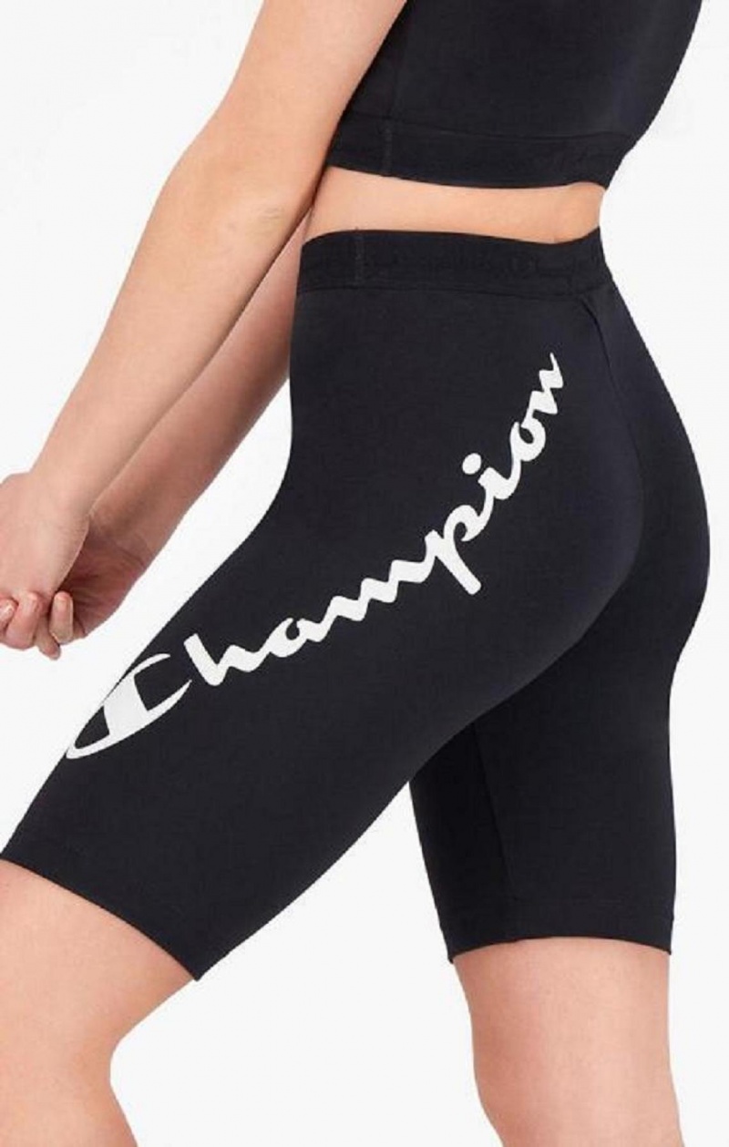 Short Champion Script Logo Print Capri Leggings Femme Noir | 2184-IDLHR