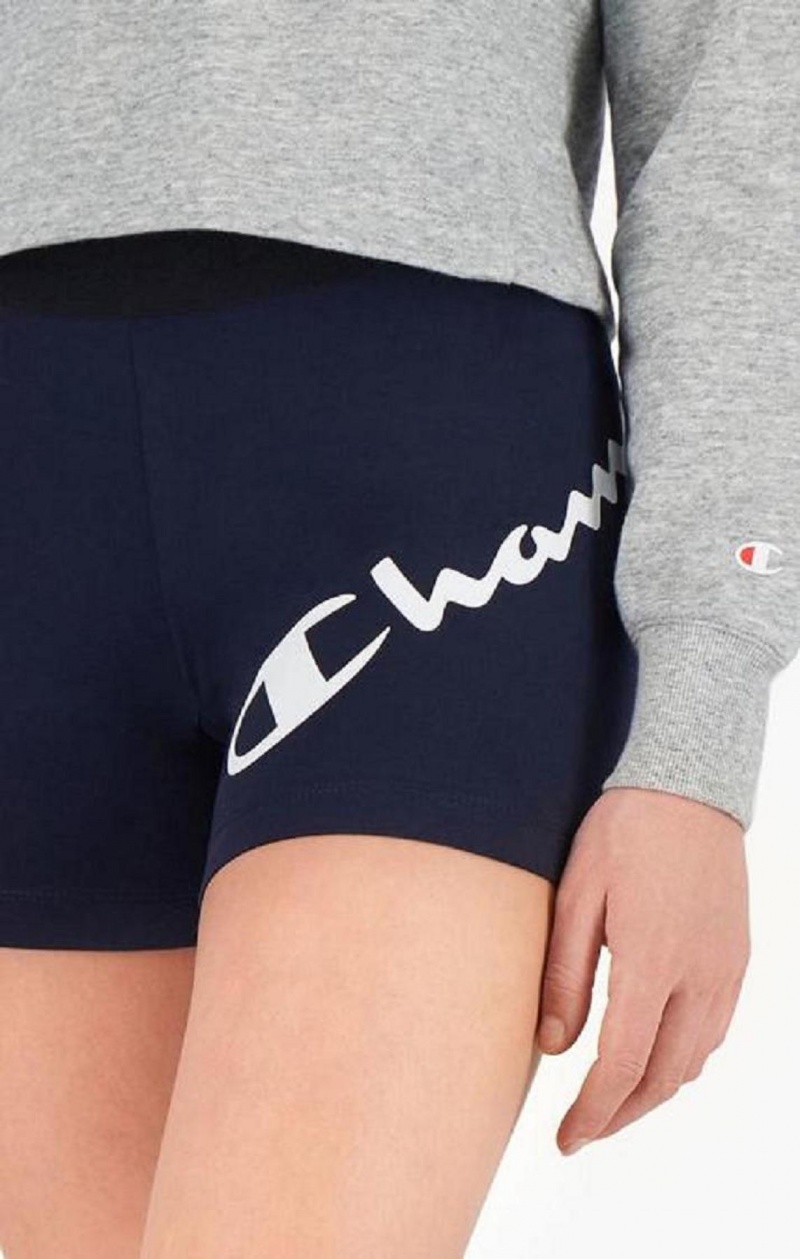 Short Champion Script Logo Print Shorts Femme Bleu Foncé | 8307-EXLJI