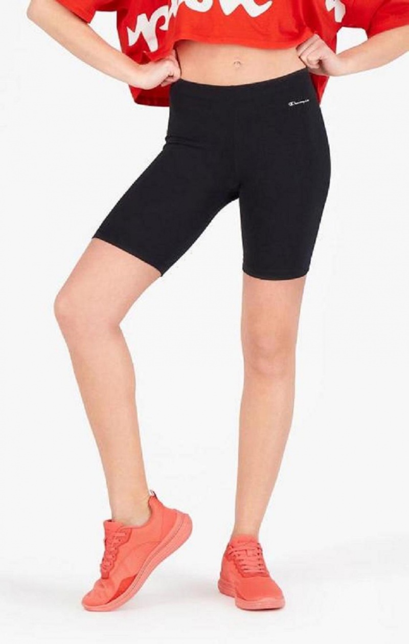 Short Champion Script Logo Stretch Coton Vélo Shorts Femme Noir | 6291-AWQLI