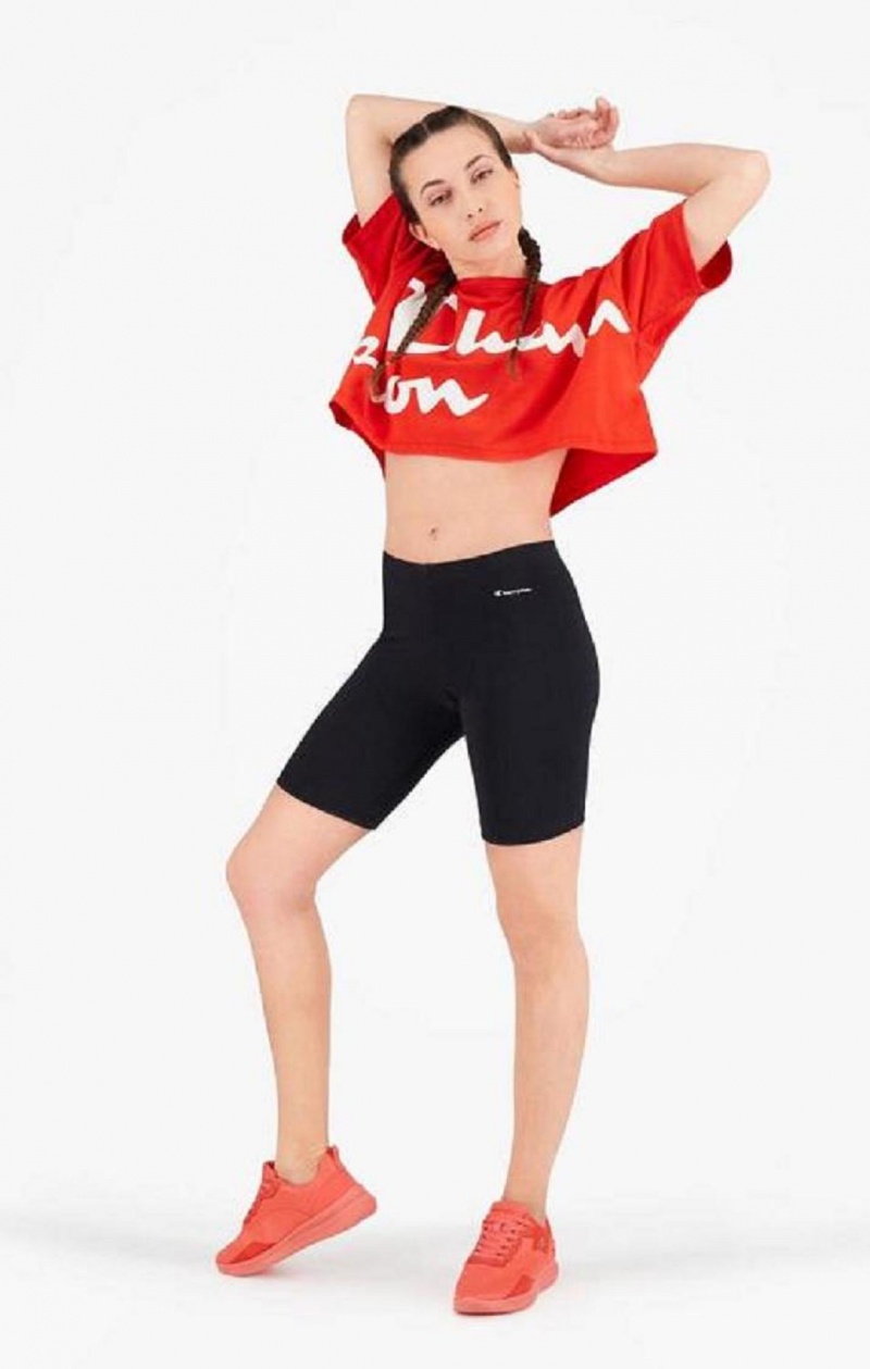 Short Champion Script Logo Stretch Coton Vélo Shorts Femme Noir | 6291-AWQLI