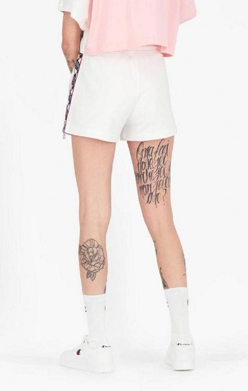 Short Champion Zip Detail Logo Tape Insert Shorts Femme Blanche | 5172-TRGQK