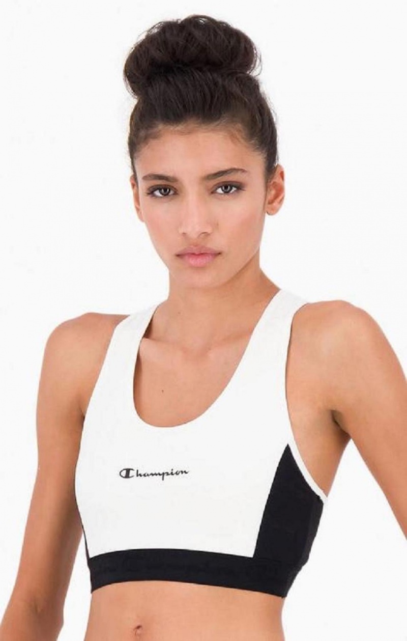 Soutien Gorge Sport Champion Embossed Logo Tape Sports Bra Femme Blanche | 9602-JTNSK