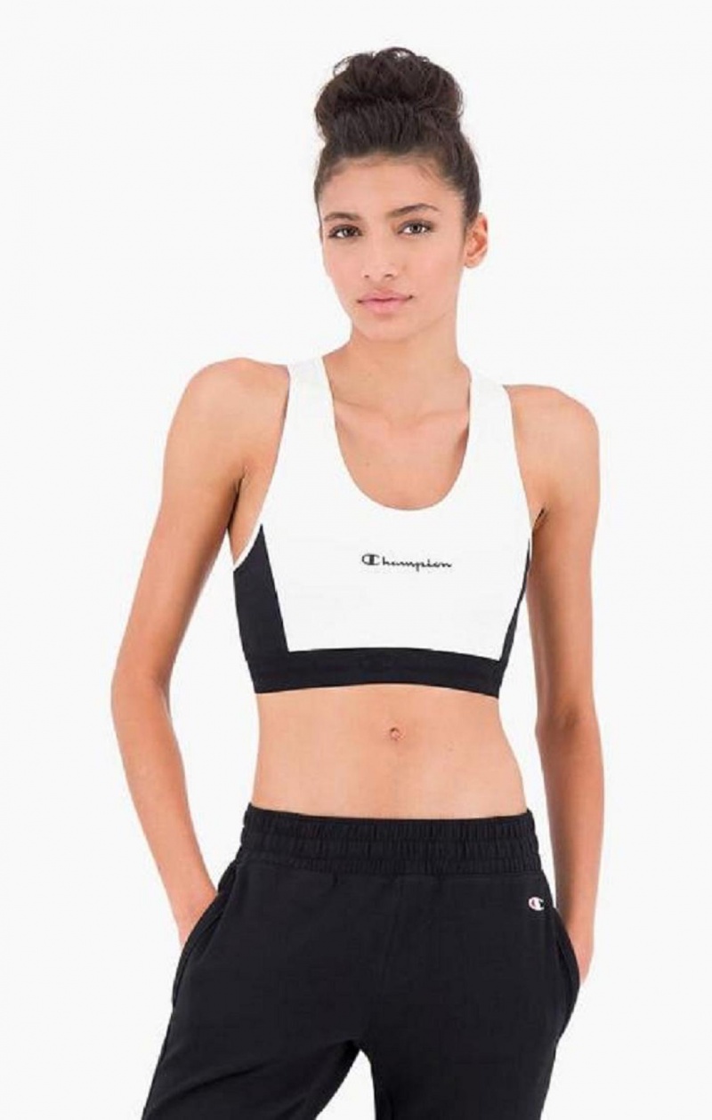 Soutien Gorge Sport Champion Embossed Logo Tape Sports Bra Femme Blanche | 9602-JTNSK