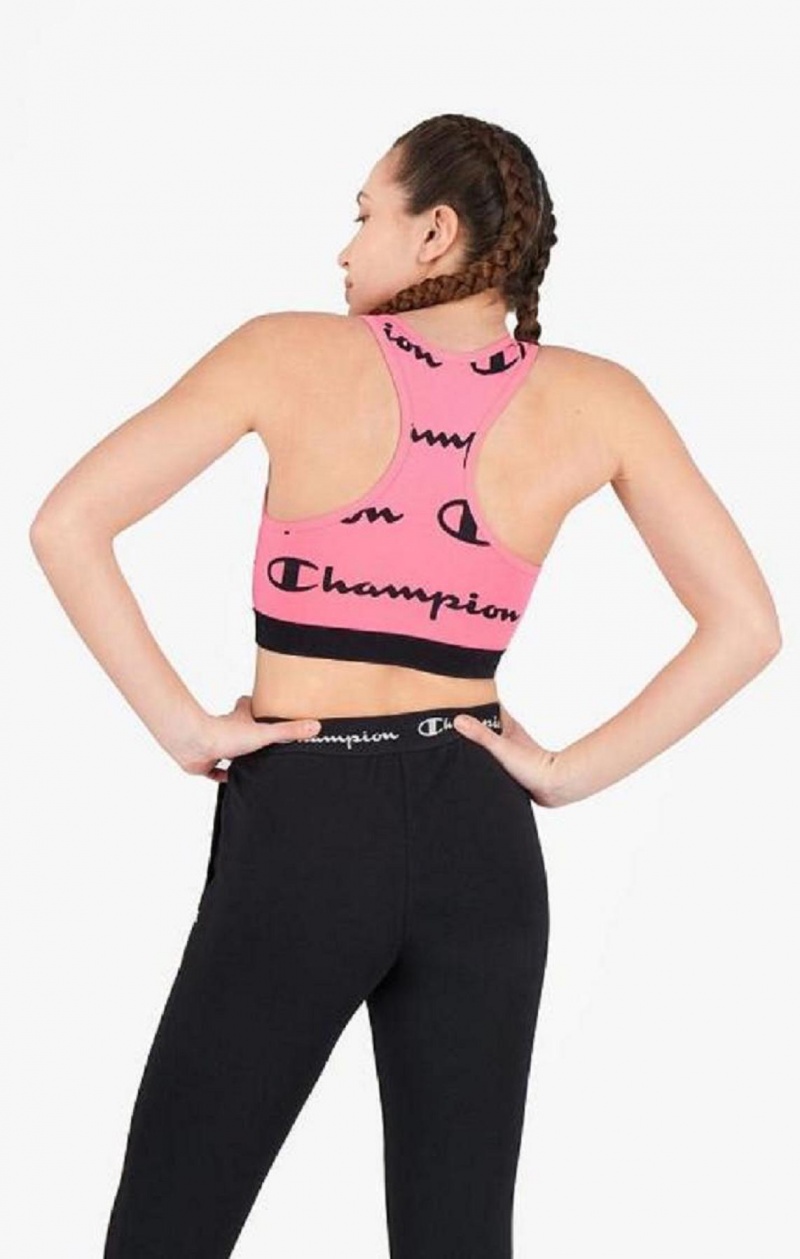 Soutien Gorge Sport Champion Script Logo Print Racer Back Sports Bra Femme Fushia | 8247-OFTXR