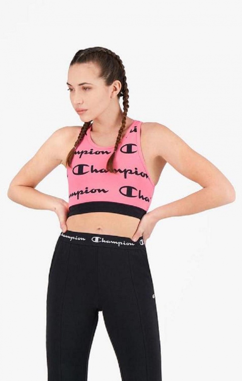 Soutien Gorge Sport Champion Script Logo Print Racer Back Sports Bra Femme Fushia | 8247-OFTXR