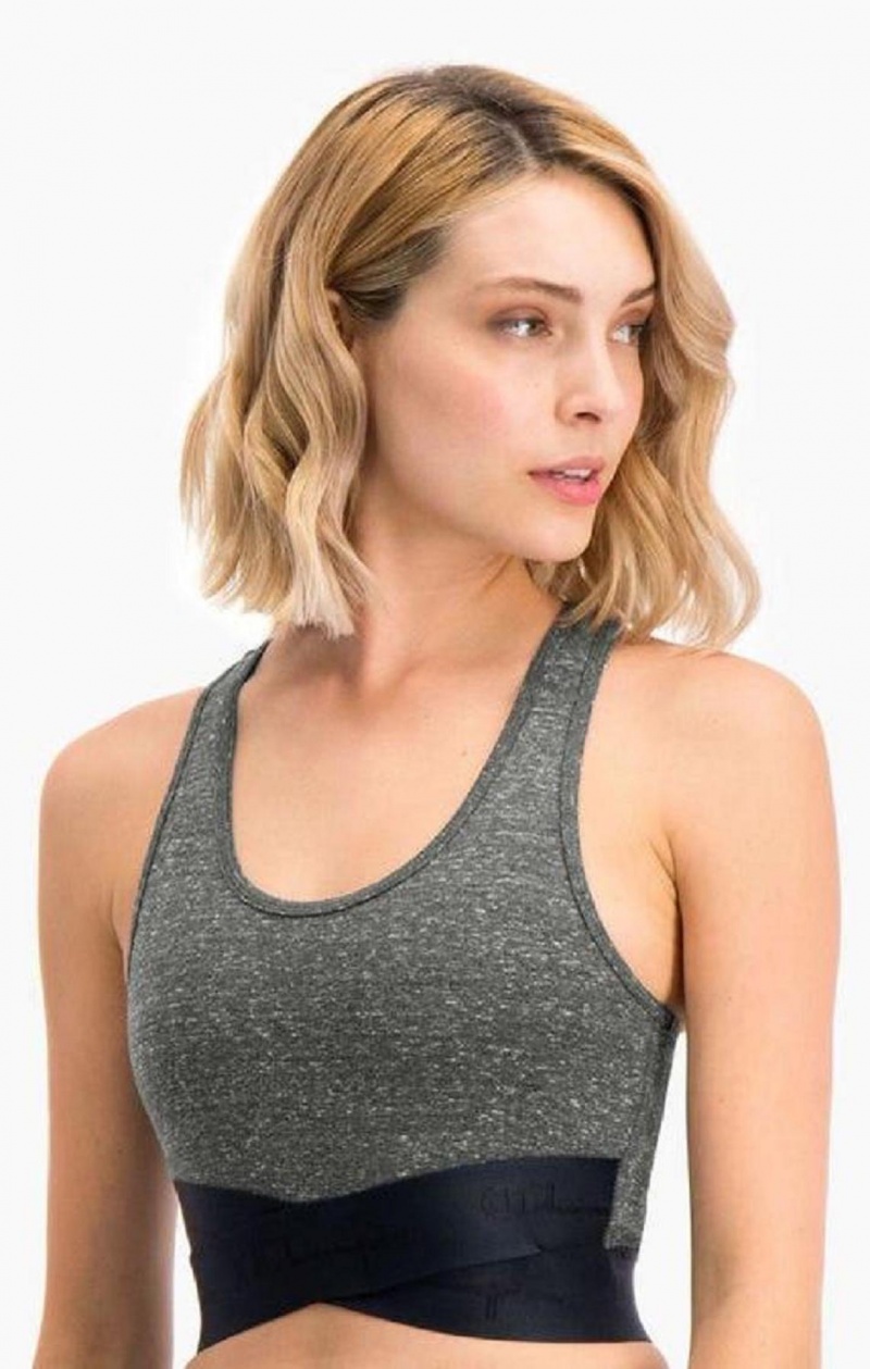 Soutien Gorge Sport Champion Script Logo Crossover Sports Bra Femme Grise Foncé | 8495-WSYRP