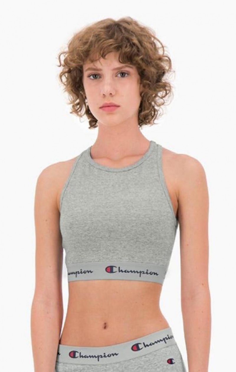 Soutien Gorge Sport Champion Script Logo Taille Racer Back Sports Bra Femme Grise Clair | 2936-URNQF