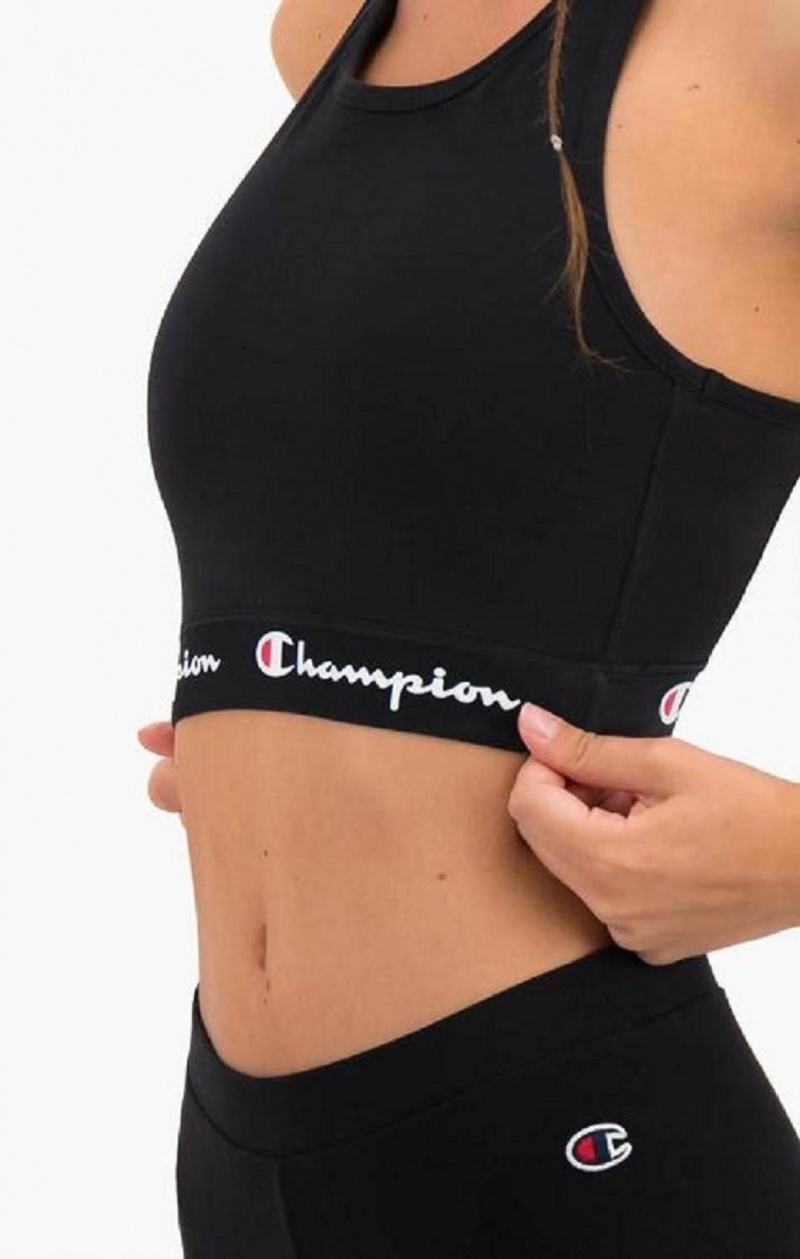 Soutien Gorge Sport Champion Script Logo Taille Racer Back Sports Bra Femme Noir | 1706-VUCHG