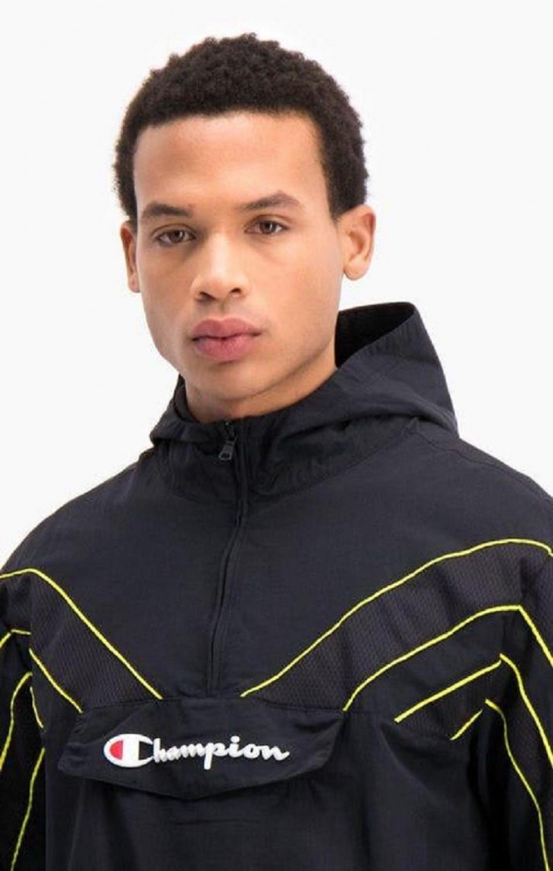 Survêtement Champion Half Zip-Up Encapuchonné Piste Jacket Homme Noir | 0691-UTONL