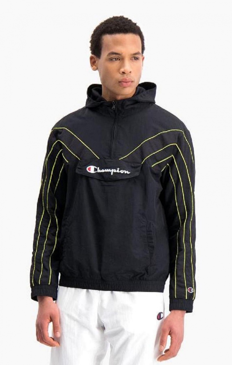 Survêtement Champion Half Zip-Up Encapuchonné Piste Jacket Homme Noir | 0691-UTONL