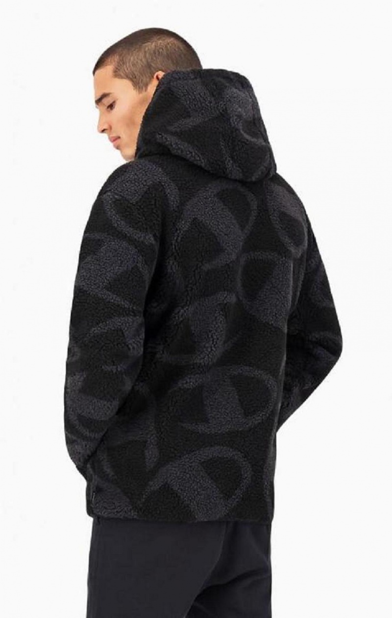 Sweat a Capuche Champion All-Over Logo Print Teddy Hoodie Homme Noir | 0617-GYFSB