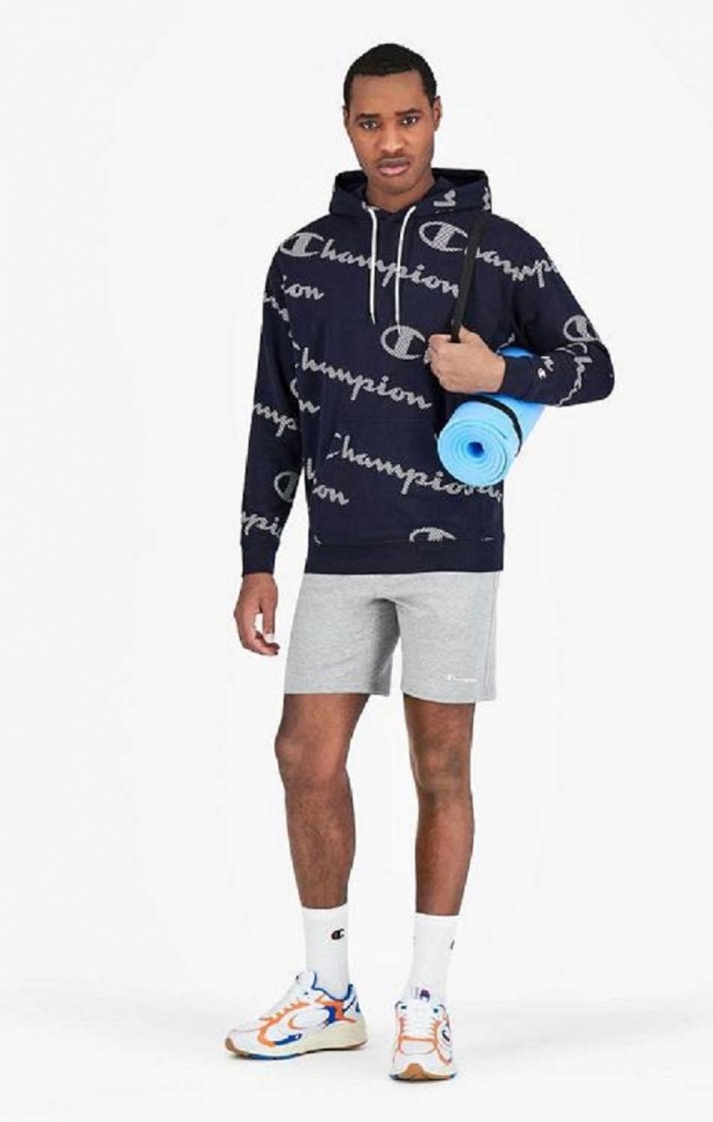 Sweat a Capuche Champion All-Over Rayé Effect Script Logo Print Hoodie Homme Bleu Foncé | 8216-VCXWD