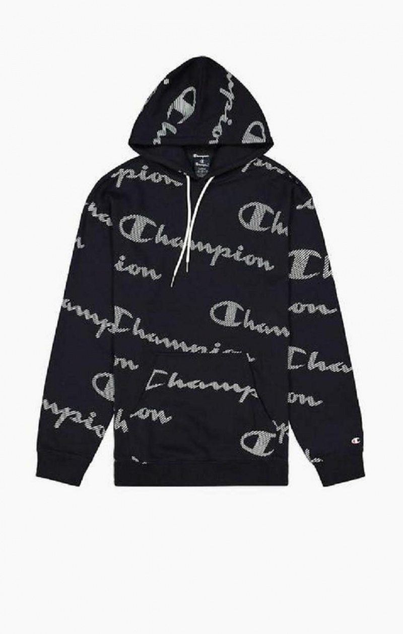 Sweat a Capuche Champion All-Over Rayé Effect Script Logo Print Hoodie Homme Bleu Foncé | 8216-VCXWD