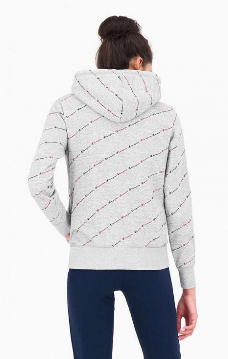 Sweat a Capuche Champion All-Over Script Logo Hoodie Femme Grise Clair | 5034-JRHYS