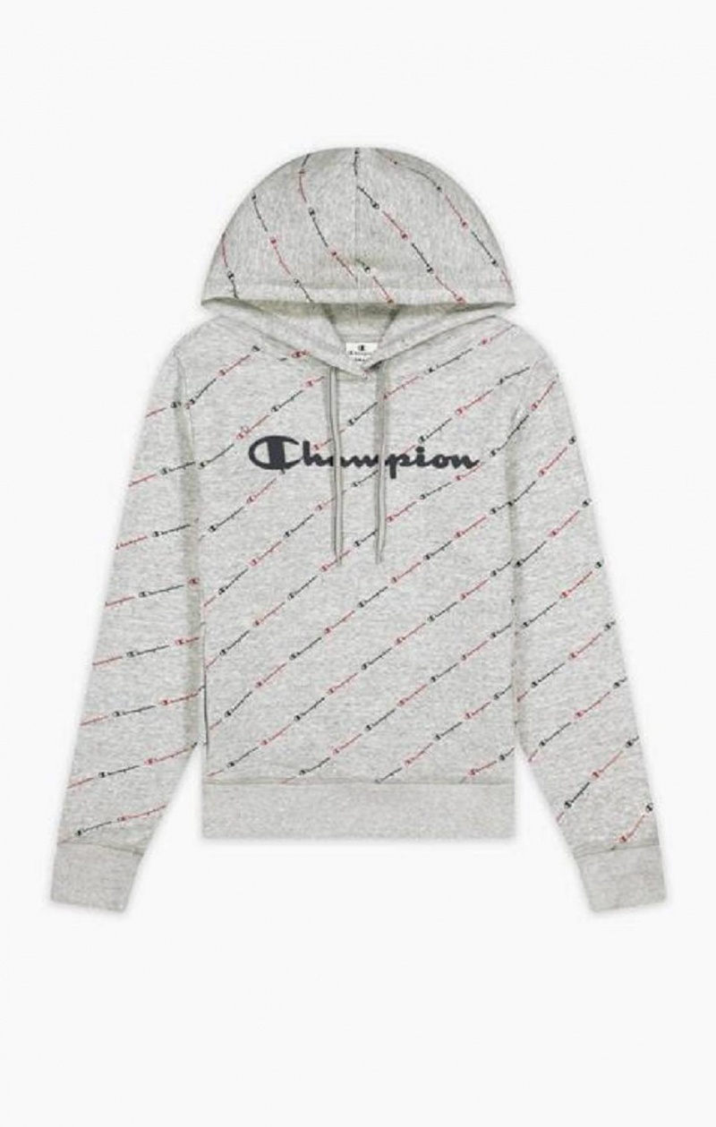 Sweat a Capuche Champion All-Over Script Logo Hoodie Femme Grise Clair | 5034-JRHYS