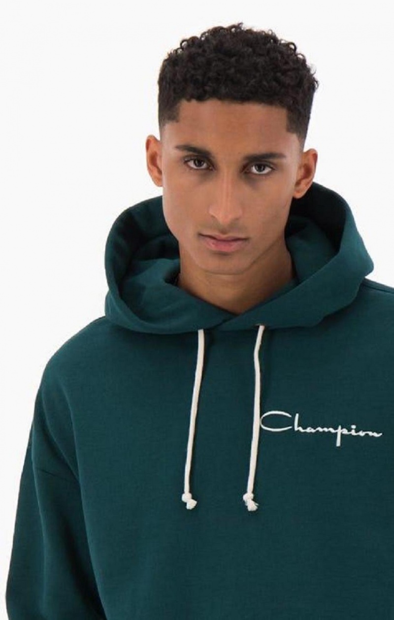 Sweat a Capuche Champion Archive Script Logo Coton Jersey Hoodie Homme Turquoise Bleu | 0328-KFPAW