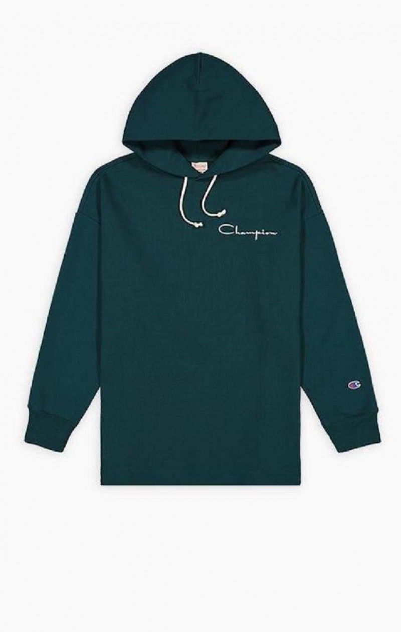 Sweat a Capuche Champion Archive Script Logo Coton Jersey Hoodie Homme Turquoise Bleu | 0328-KFPAW