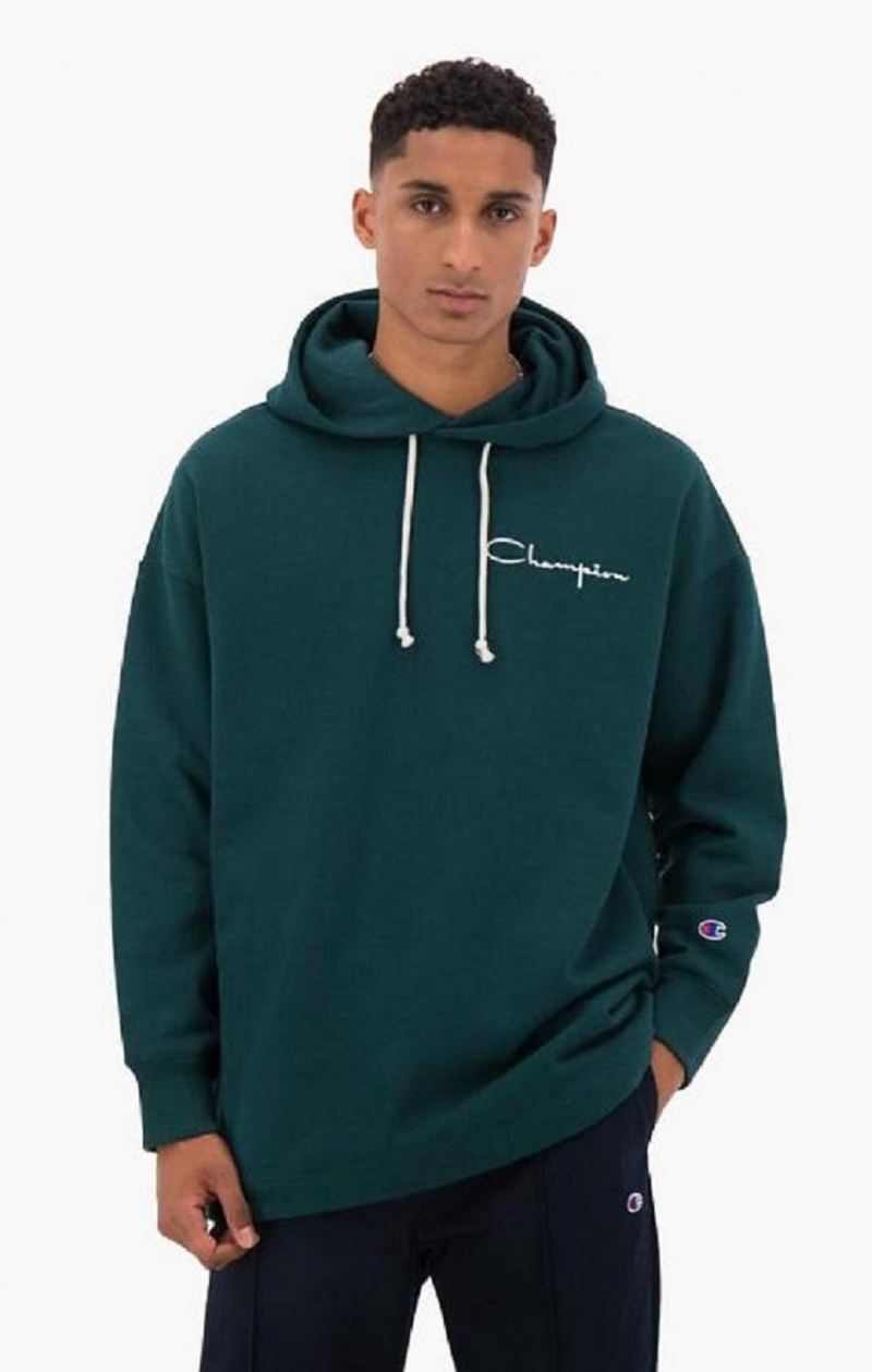 Sweat a Capuche Champion Archive Script Logo Coton Jersey Hoodie Homme Turquoise Bleu | 0328-KFPAW