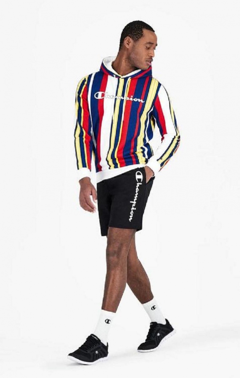 Sweat a Capuche Champion Candy Stripe Script Logo Hoodie Homme Blanche Rouge Bleu | 9754-XJFGV