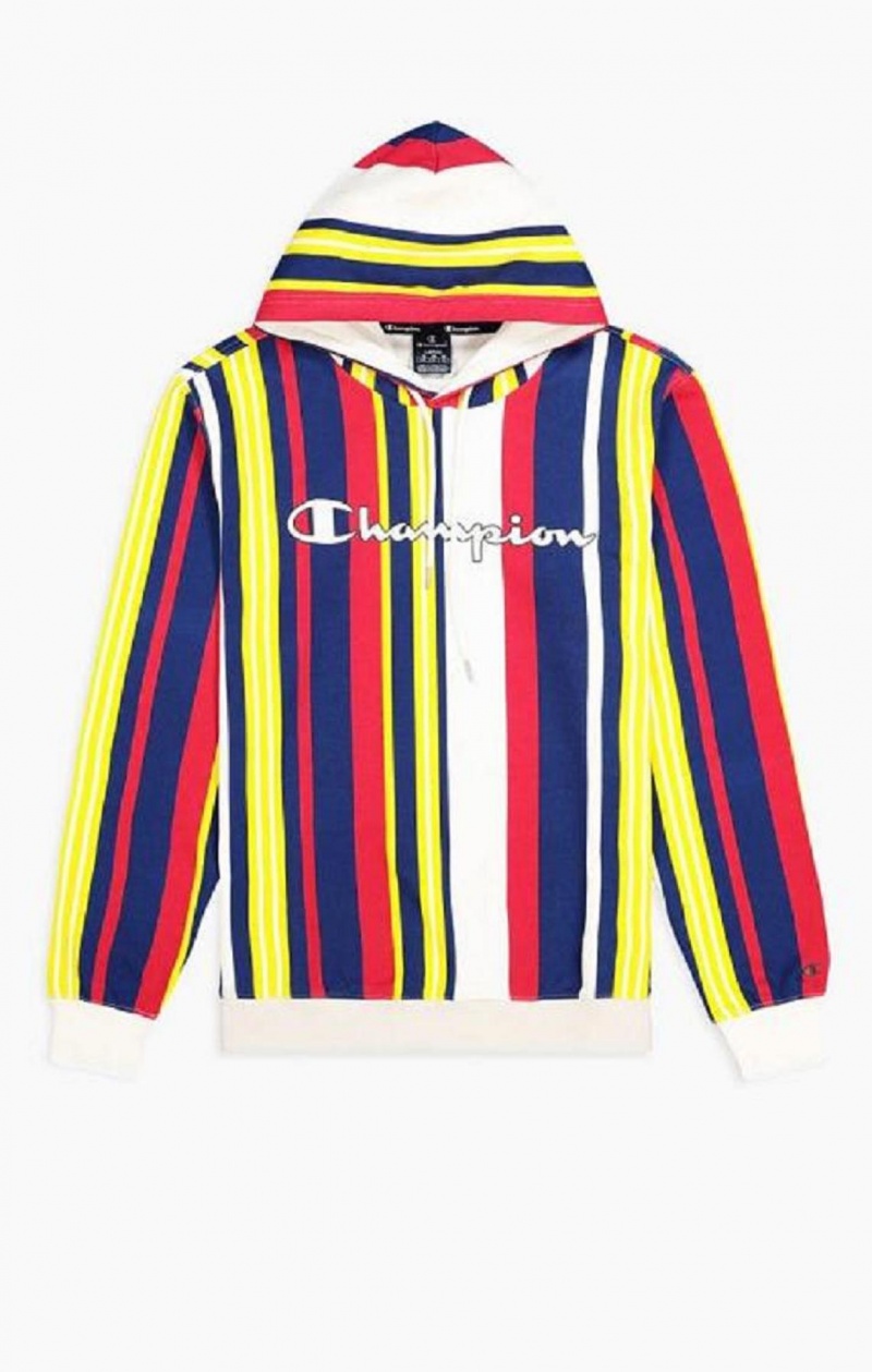 Sweat a Capuche Champion Candy Stripe Script Logo Hoodie Homme Blanche Rouge Bleu | 9754-XJFGV