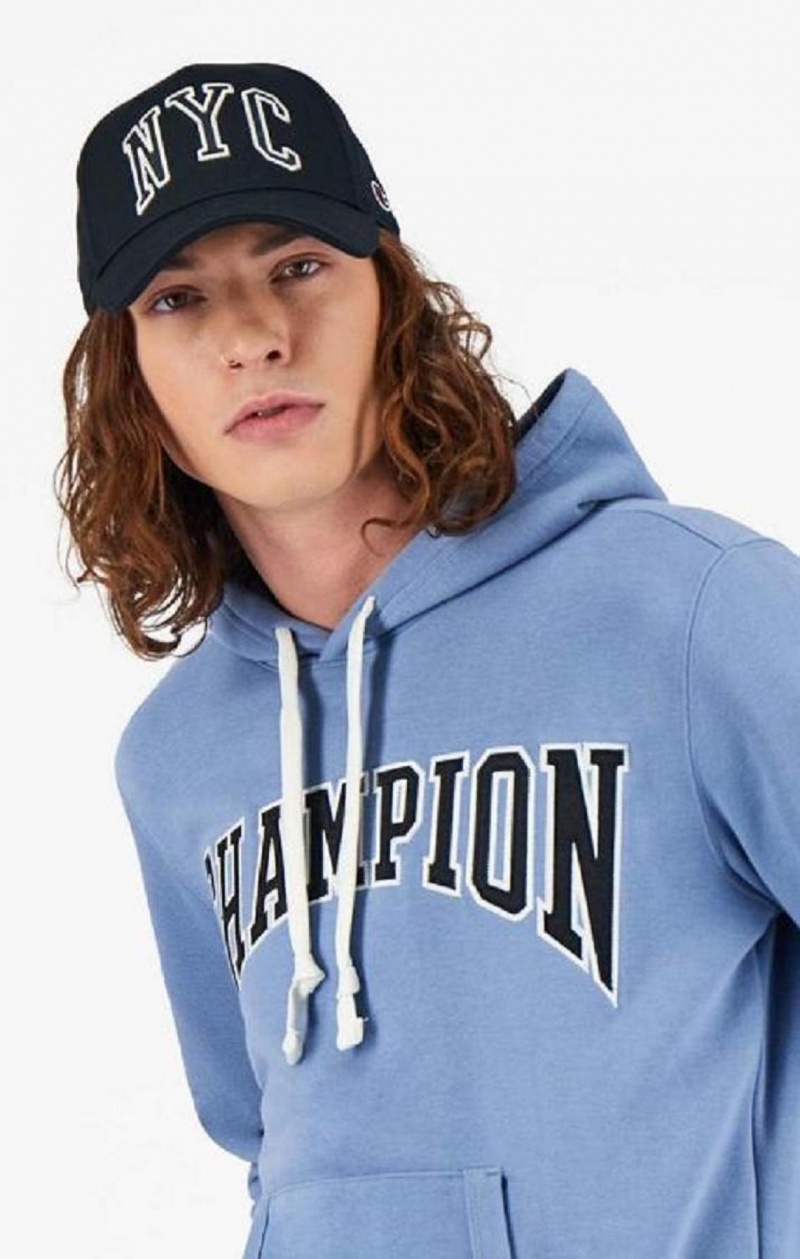 Sweat a Capuche Champion Collegiate Logo Hoodie Homme Turquoise Bleu | 5324-DOUCY