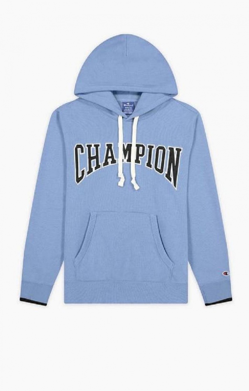 Sweat a Capuche Champion Collegiate Logo Hoodie Homme Turquoise Bleu | 5324-DOUCY